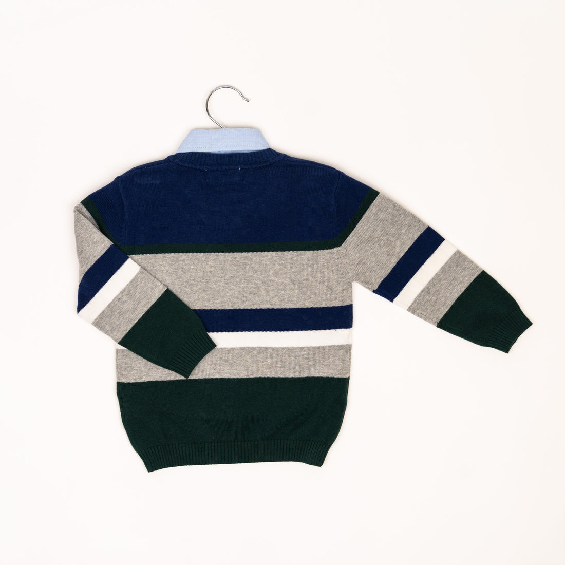 Set Maglione righe grigio e blu + camicia