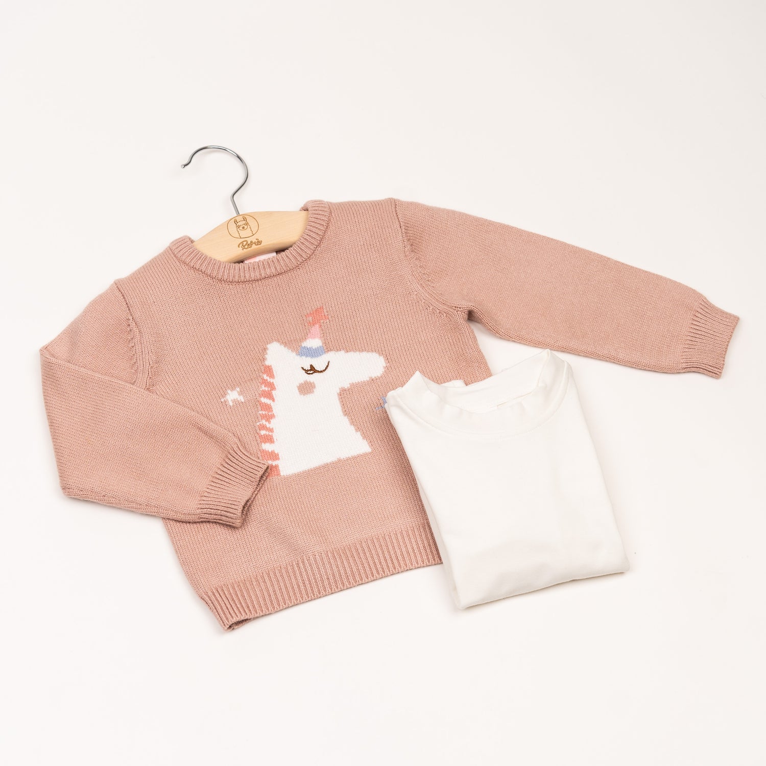 Set Maglione ‘UNICORNO’ Rosa + Maglia bianca