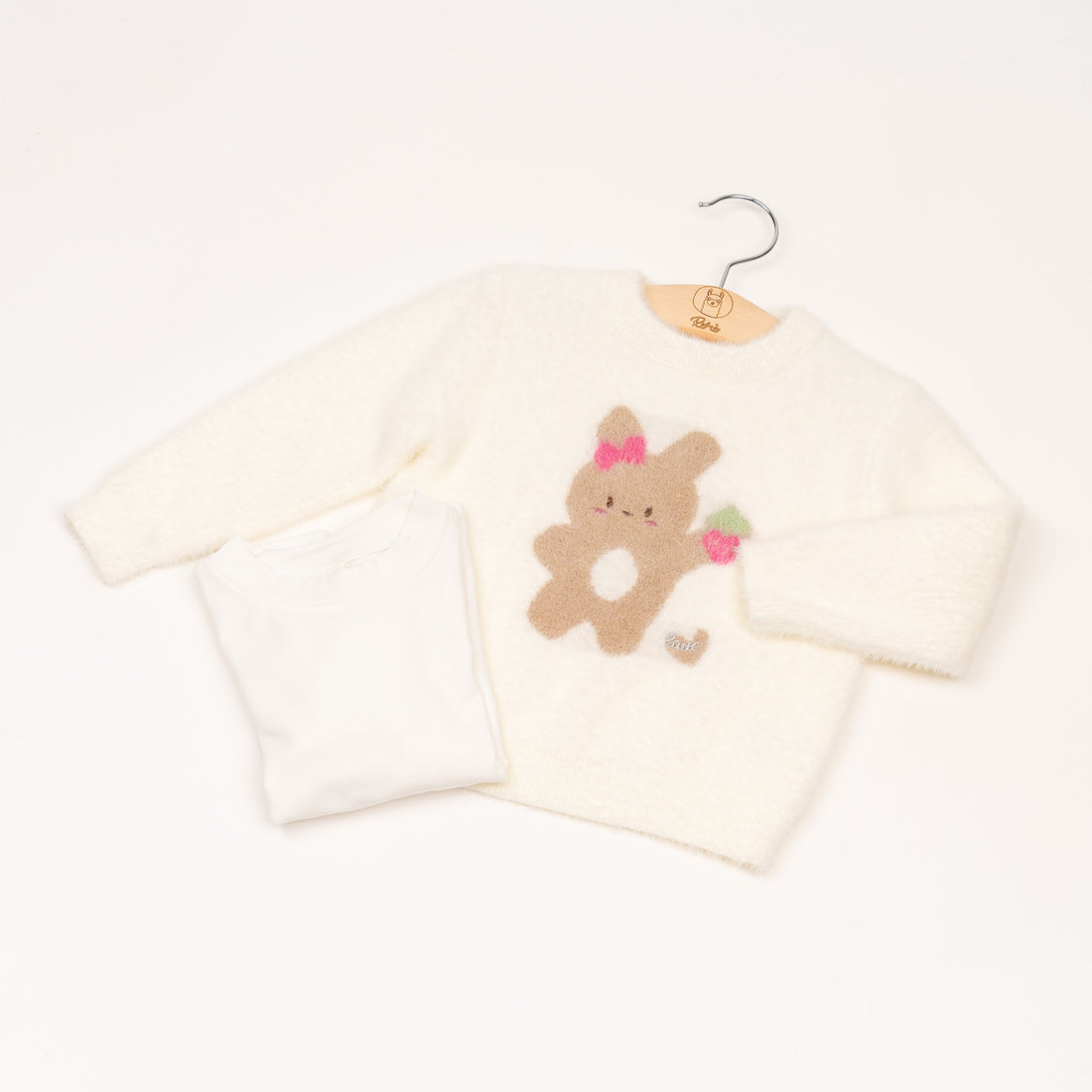 Set Maglione peluche coniglietto Bianco+maglia bianca