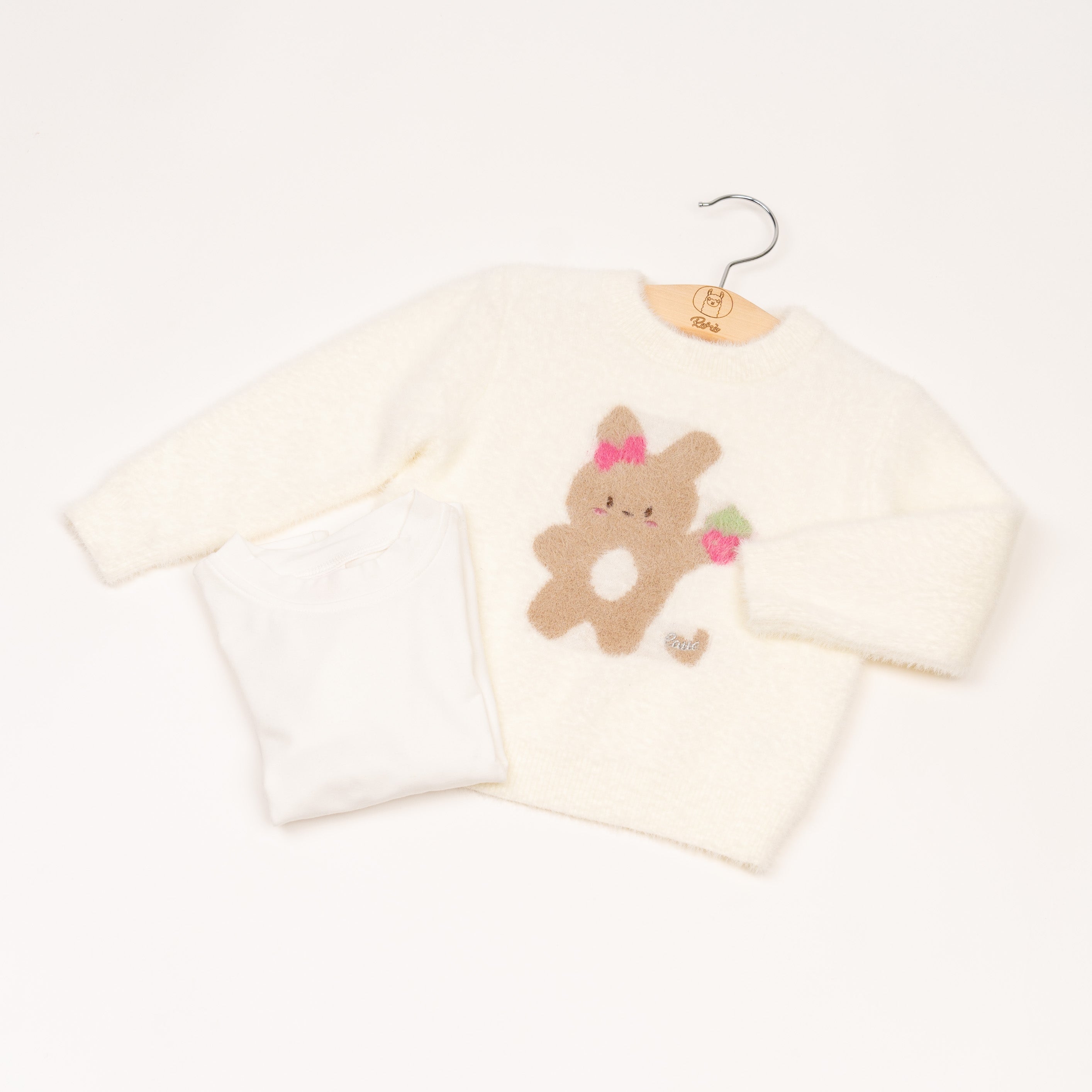 Set Maglione peluche coniglietto Bianco+maglia bianca