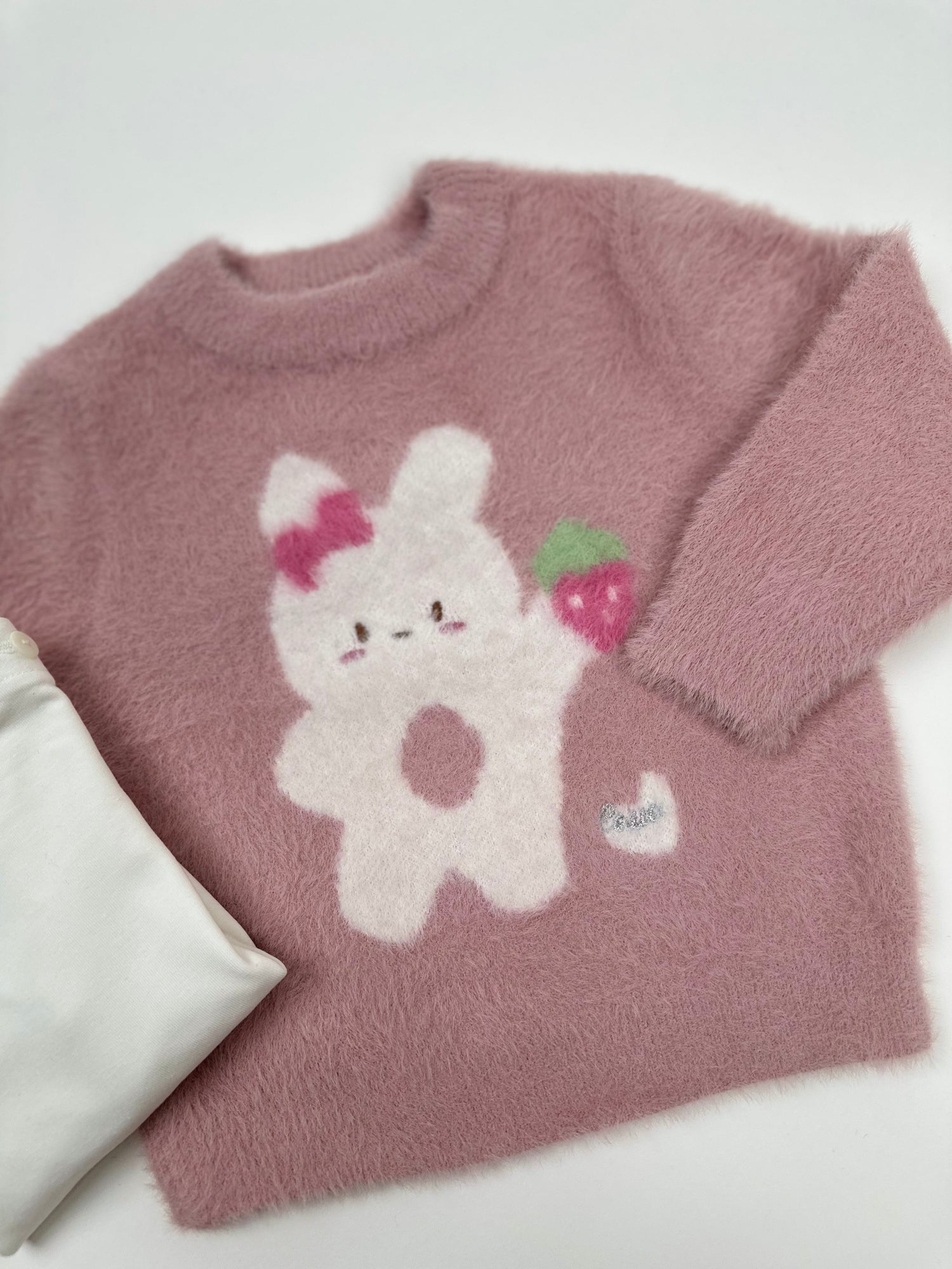 Set Maglione peluche coniglietto Rosa+maglia bianca