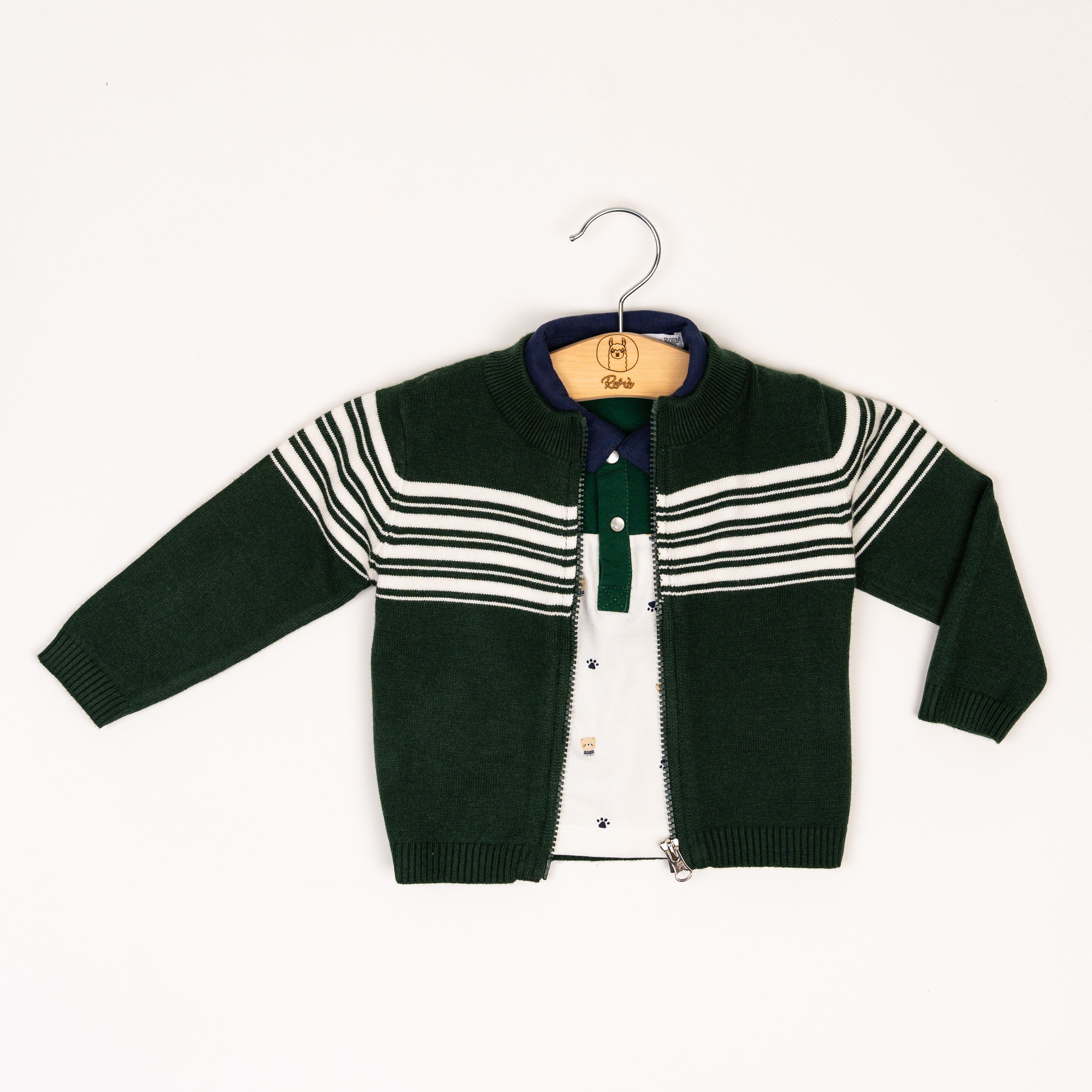 Set Cardigan zip+Polo orsetto Verde