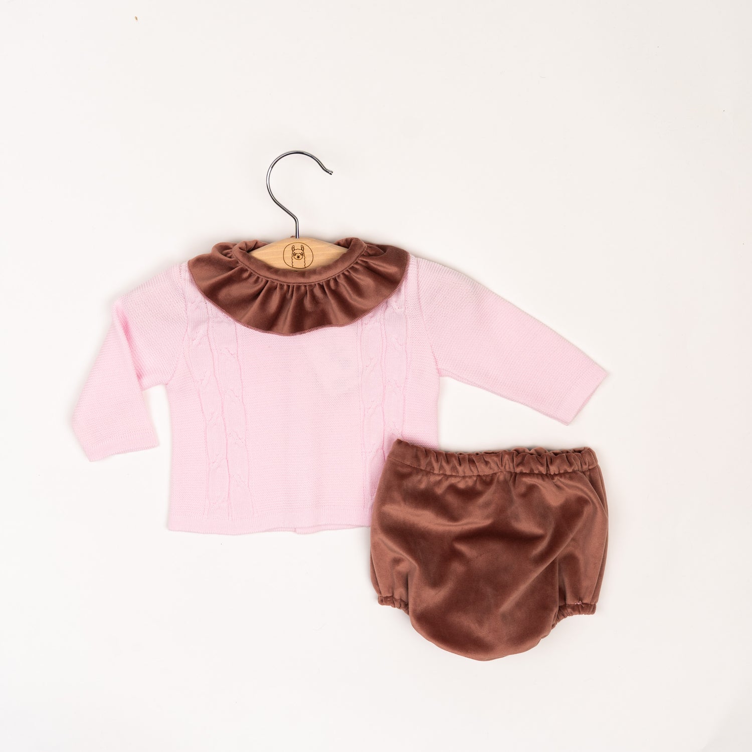 Coordinato maglia colletto+ pagliaccetto velluto Rosa