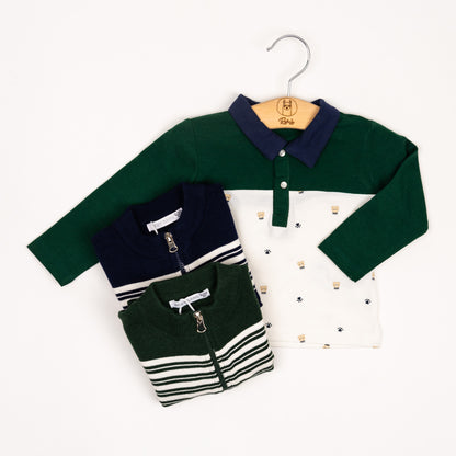 Set Cardigan zip+Polo orsetto Blu