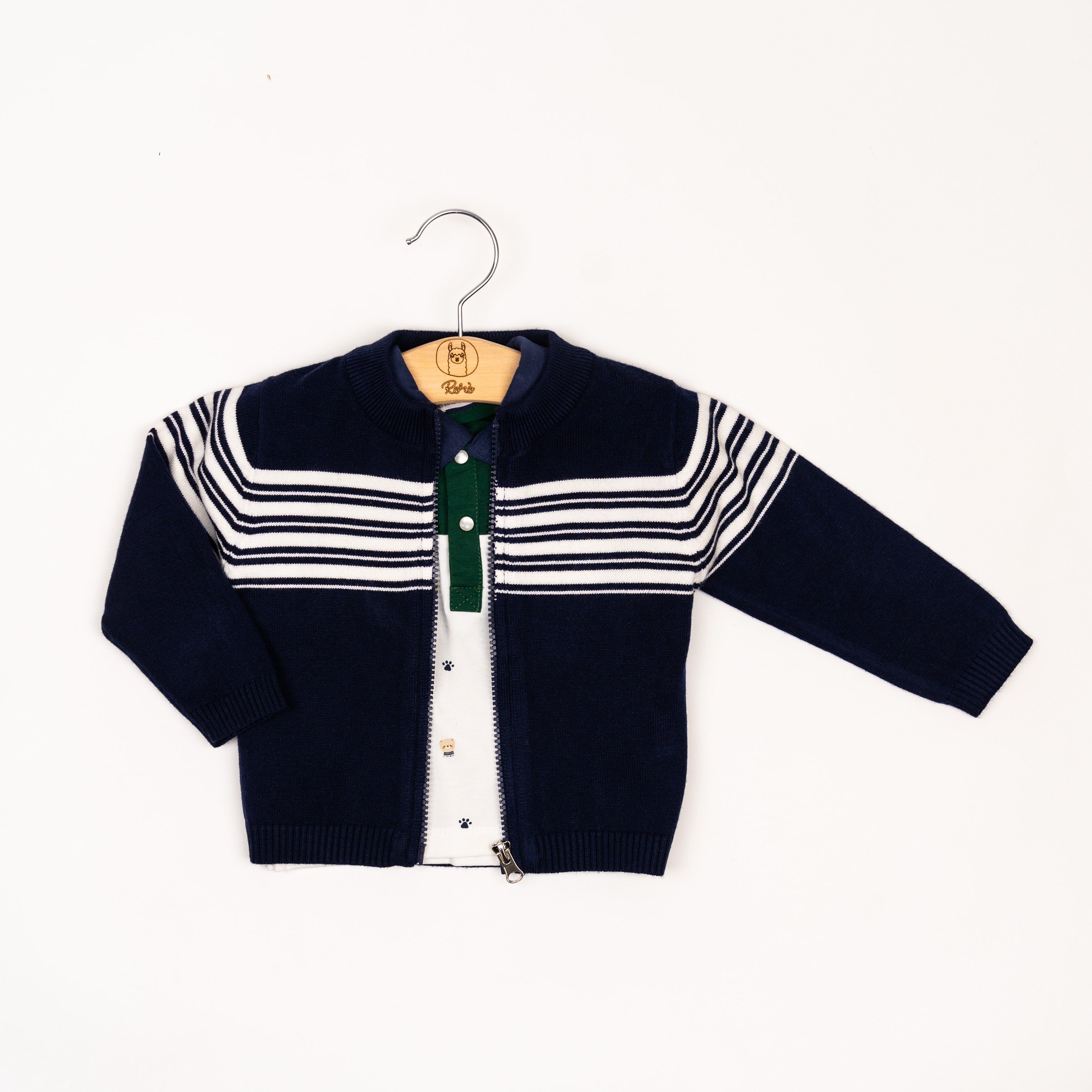 Set Cardigan zip+Polo orsetto Blu