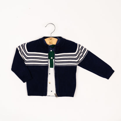 Set Cardigan zip+Polo orsetto Blu