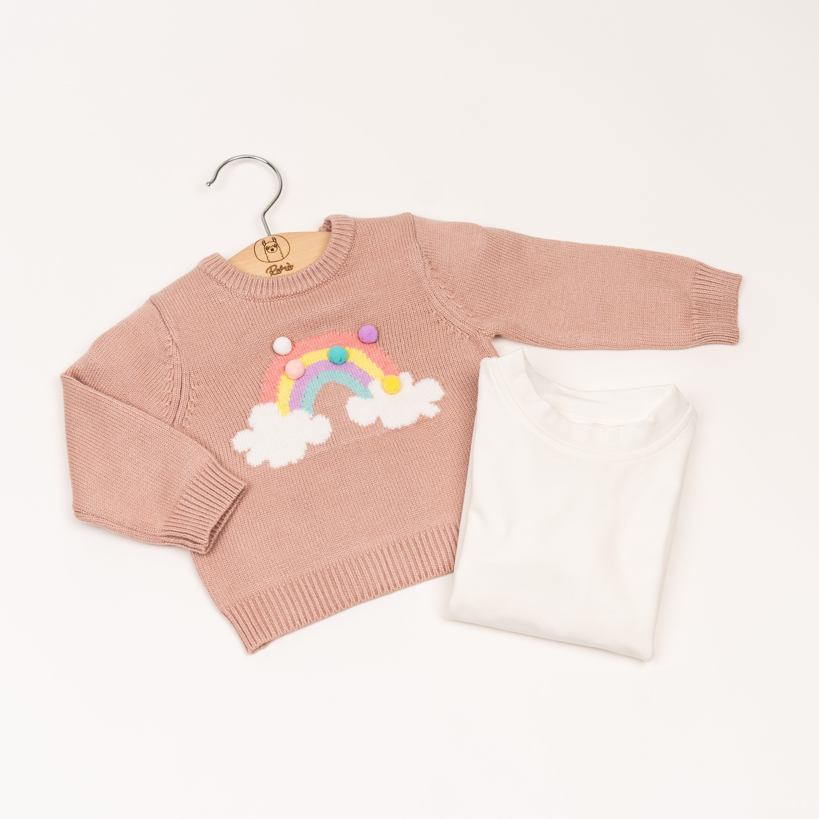 Set Maglione ‘ARCOBALENO’ Rosa + Maglia bianca