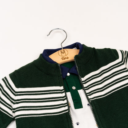 Set Cardigan zip+Polo orsetto Verde