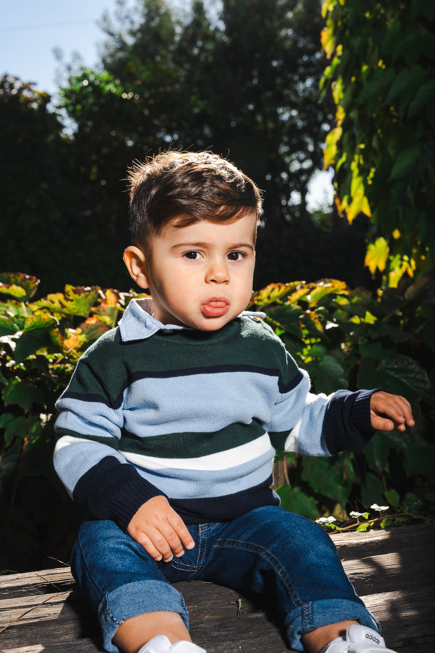 Set Maglione righe verde e azzurro + camicia