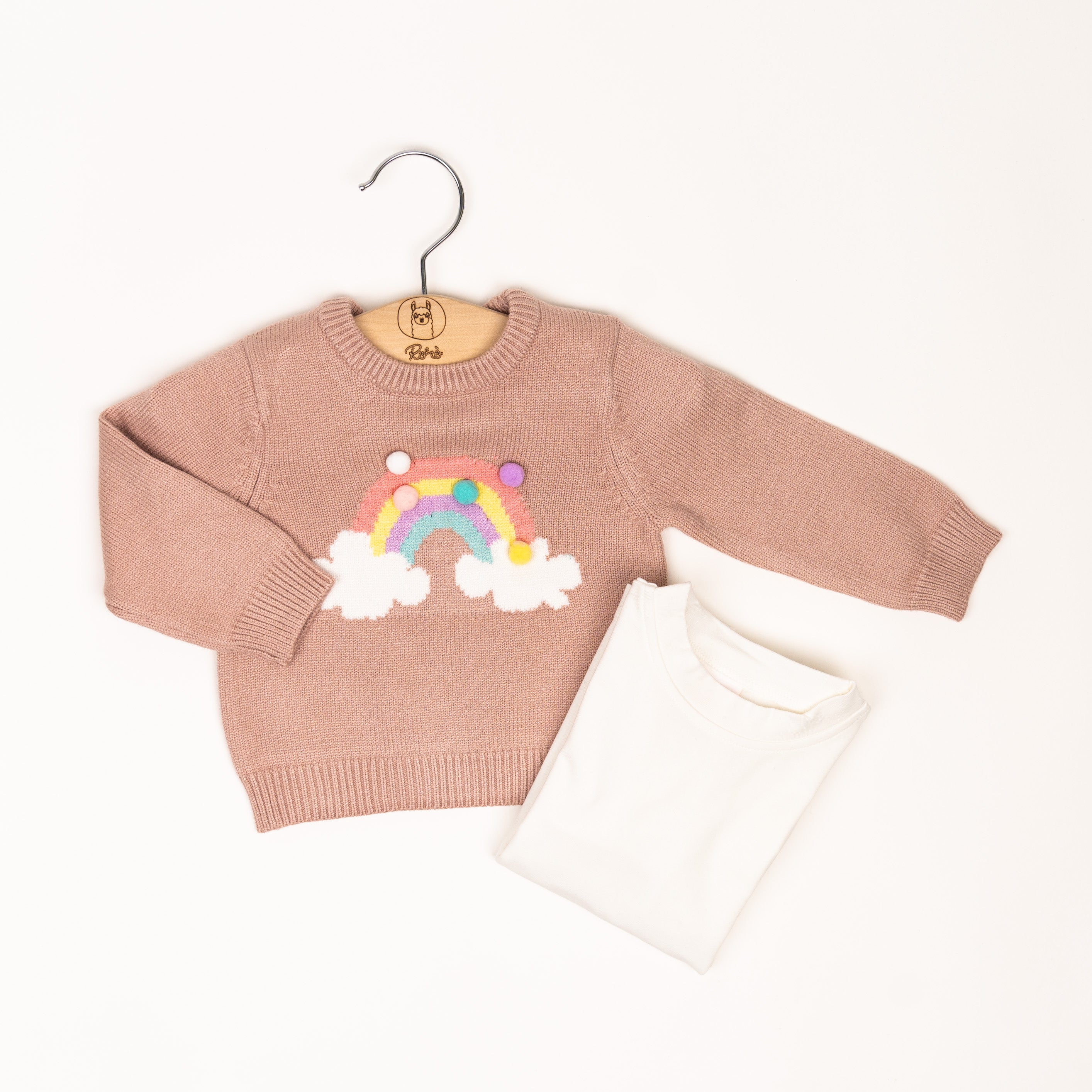 Set Maglione ‘ARCOBALENO’ Rosa + Maglia bianca