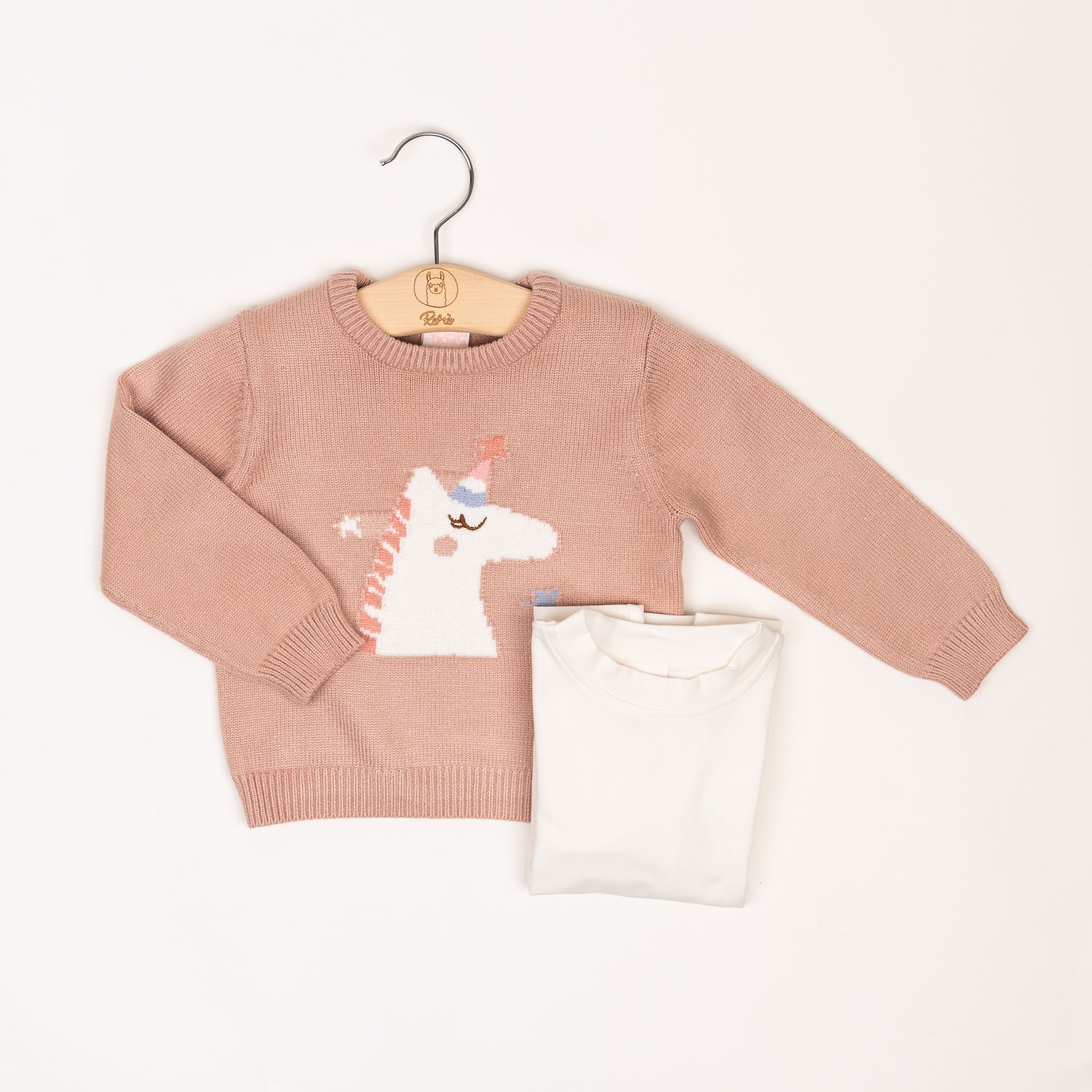 Set Maglione ‘UNICORNO’ Rosa + Maglia bianca