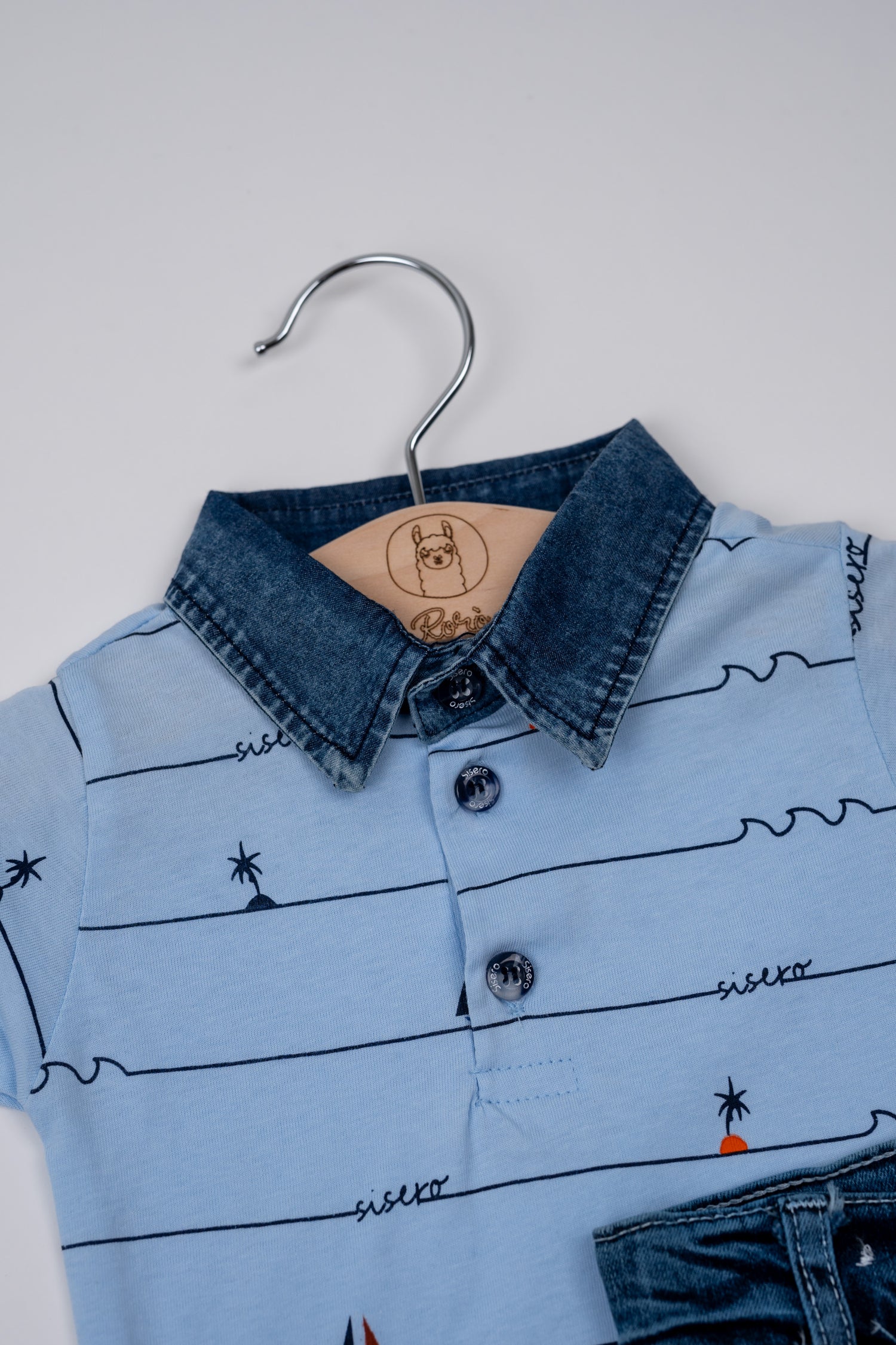 Coordinato Polo + bermuda in denim Palme