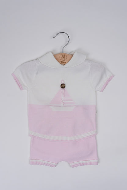 Coordinato in filo maglia+pantaloncino rosa